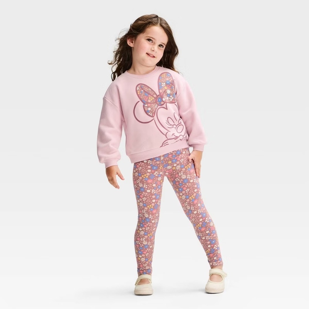Disney Minnie Mouse Sweatshirt Leggings Set Girls 4T Pink Floral NWT